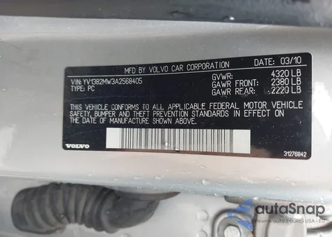 2010 Volvo V50 2.4I из США, поврежденный, VIN YV1382MW3A2568405